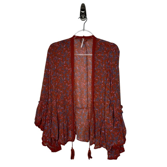 Free People | Lola Bell Sleeve Kimono in Wild Red Small - Picture 6 of 8